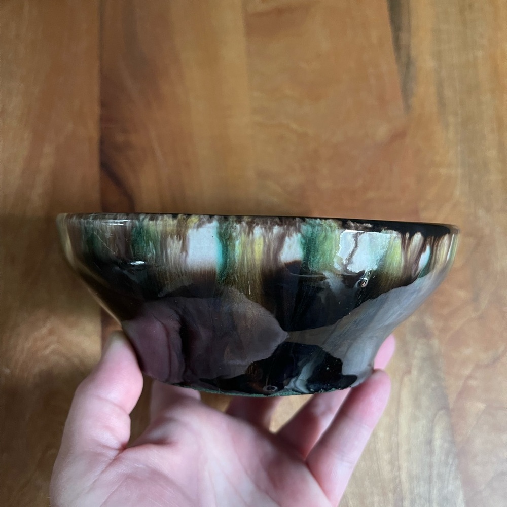 Vintage MCM Handmade Murztal Austria Ceramic Pottery Bowl Drip Black Brown 5.5" - Picture 2 of 6